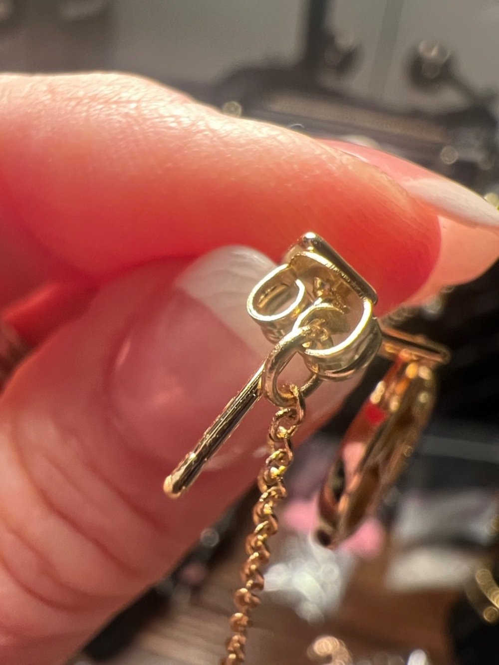 Gold Tone Engraved Dome Charm Necklace with Logo Disc - Picture 11 of 11